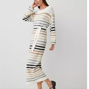 Striped Knit Maxi Dress - Cream, Gray, Black